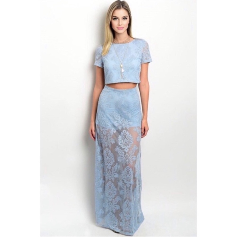 BLUE | Boho two-piece set (skirt + crop top)